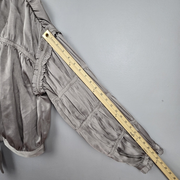 CURRENT AIR Anthropology‎ Gray Crop Long Sleeve Satin Jacket Womens Size L - Picture 10 of 12